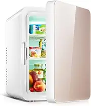 Mini Fridge 10 Liter/12 Can Portable Makeup Fridge with Handle for Skincare, Cosmetics, Food and Car,Champagne Gold
