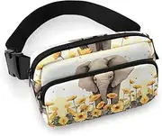 [YTLKGFP] Waist Pack Elephant And Sunflower Printed Butt Pack Fanny Pack Hip Bum Bag for Workout Traveling Casual Running Hiking Cycling, Elephant And Sunflower, 7.9 X 5.1 in