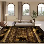 Wildlife Bear Fish Pattern Area Rugs for Living Room Home Office Decor Rustic...