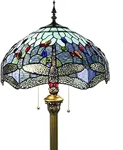 Tokira Tiffany Floor Lamp Made of Stained Glass, E27 Blue Dragonfly Reading Lamp, Floor Lamp, Children's Room, Modern Floor Lamp for Hallway, Living Room, Night Light, Studying, Free 2 LED Bulbs