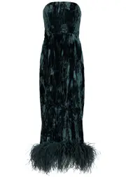 16 Arlington Minelli Feather-trimmed Velvet Midi Dress - Teal - 8 (UK8 / S) 8 (UK8 / S)