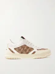 [Gucci] Gucci - Re-web Leather And Canvas-jacquard Sneakers - Ivory - IT41 IT 41 Ivory