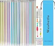 Weabetfu 65pcs Aluminum Metal Knitting Needle Set,Colored Straight Single Pointed Knitting Needles,12 Size 2.5mm-10mm,10inch Length for Handmade DIY Knitting with Knitting Accessories
