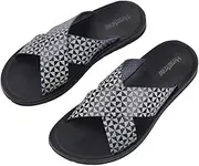 [Harssidanzar] Slide Sandals for Men, Summer Vintage Print Sandals, Slip on Quick-Dry Cross Slide Sandals, KM238EU, navy, 10 AU