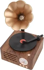 Wood Grain Vintage Record Player Speaker with Rotating Turntable for Hotel Performance, Portable Retro Gramophone Stereo Speaker for Music Enthusiasts [Wide Application]