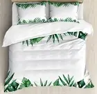 Leaf Duvet Cover Set, Framework with Rainforest Foliage Leaves in Watercolors,