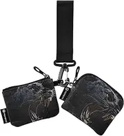 [XYMZR] Mini Zip Around Wristlet keychain Wallet Black Cheetah Face for Women Personalized Pattern Detachable Dual Pouch Wristlet Portable Wallet Phone Coin Purse, Multi-colored, One Size