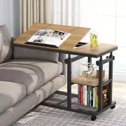 Height Adjustable C Table with Wheels, Mobile Couch Snack Side Table with Tiltab