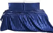 [AnzAga] Queen Sheet Set 4-Piece Set Satin Sheets with Silky Microfiber, 1 Deep Pocket Fitted Sheet, 1 Flat Sheet, and 2 Pillowcases - Smooth and Soft Home Bed Sheets Set (Color : Blue, Size : Twin)