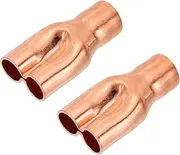 uxcell 1/2" x 3/8" x 3/8" ID Tee Tee Y Type Copper Fitting, 2 Pcs Welding Joint Split Union Intersection for HVAC, Air Conditioning Refrigeration System