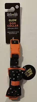 THRILLS & CHILLS HALLOWEEN GLOW IN THE DARK ORANGE & BLACK DOG COLLAR-SMALL-PETS