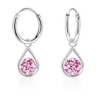 925 Sterling Silver Pink Round Teardrop CZ Cubic Zirconia Sleeper Hoop Earrings