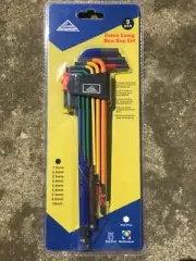 Extra Long Arm Chrome-V Hex / Allen Key 9pcs Set with Ball End & Foldable Holder