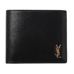 【鋇拉國際】SAINT LAURENT YSL 男款金色金屬LOGO皮革皮夾 黑色 義大利正品代購 台北實體工作室