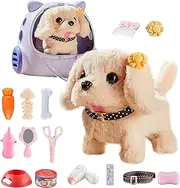 Dog Toys for Girls Kids, Interactive Plush Stuffed Dog That Walk and Bark, Robot Puppy Pet Care Pretend Playset Backpack, Groom Feed Toys