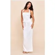 White Premium Linen A Line Maxi Skirt, White