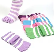 [AZIDWERYQ] 6 Pairs Toe Socks, Fashion Striped Five Finger Toe Socks Women, Crew Toe Separator Socks, Cozy Five Finger Socks