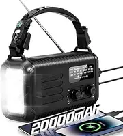 Emergency Crank Radio, 20000mAh / 74000mWh Solar Hand Crank Weather Radio with NOAA/AM/FM, Battery Powered Radio with Cell Phone Charger, Reading Lamp, Flashlight & SOS for Emergencies/Home