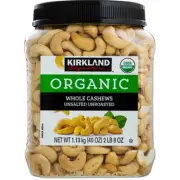 Kirkland Signature Organic Whole Unsalted Cashews Unroasted 1.13Kg 40Oz 2.8LB