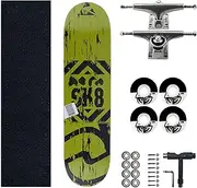 Sports Beginner Skateboard, (SK8 Green) 31-inch Seven-Layer Maple Four-Wheel Professional Skateboard Suitable for Young Adults