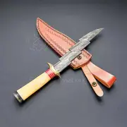 Unique!! Handmade Damascus IronMan ZigZag Bowie Knife Bone Handle Free Sheath.