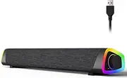 SOULION R30 Plus Computer Speaker, Wired USB Powered Bluetooth PC Soundbar, LED Lights with Switch Button, Portable Computer Soundbar for Desktop Laptops, Black