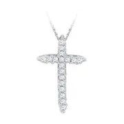 14k White Gold Round Diamond Cross Religious Pendant 1/4 Cttw