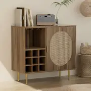 Rattan Buffet Sideboard Storage With Wine Rack Dark Oak
