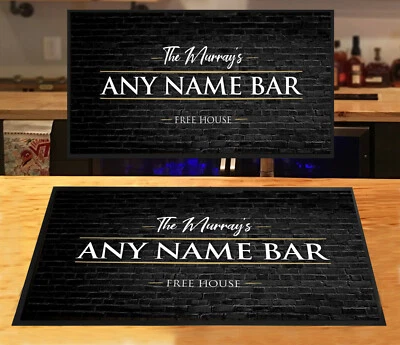 Personalised Bar runner mat - Black Brick - home bar Beer mats Bar Mat 2204