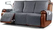 Ruaozz Waterproof Recliner Sofa Cover Couch Covers 1-Piece Washable Reclining Sofa Cover Furniture Protector with Elastic Straps Pocket for Kids, Dogs, Pets (Dark Grey, 3 Seater)