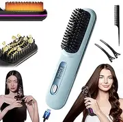 Numoya Portable Straightener Brush Gobrush Pro, Numoya Go Brush Pro, Fast Heating Cordless Mini Hair Straightener Brush, Numoya Go Brush Pro Cordless (Blue)