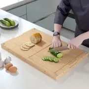 Kitchen Cutting Board Reversible Chopping Boards Solid Wood Board w/ Rolling Pin