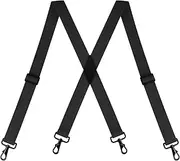 [BoiLafiYon] Black Suspender for Men X-Back 1.4 Inches Wide Button End Elastic Adjustable Suspenders, Black
