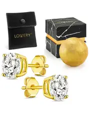 Lovery 14k Plated Solitaire CZ Stone Earring Set with Pouch, Bath Bomb & Gift Box