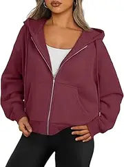 [Trendy Queen] Zip Up Hoodies For Women Cropped Sweatshirts Fall Fashion Outfits 2024 Y2k Fleece Teen Girls Clothes