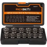REXBETI Impact Bolt & Nut Remover Set, 13 Pieces Bolt Extractor Tool Set with...