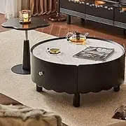 EKDJSN Black Coffee Table, Nesting Table Set with Large Rock Tabletop and 13cm High Leg Design, Center Table with Drawers, Easy Assembly, Stacking Side Tables Bedroom