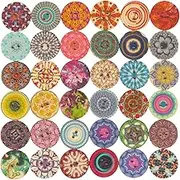 Mahaohao 100pcs Mixed Random Flower Painting Round 2 Holes Wood Wooden Buttons for Sewing Crafting 20mm