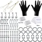 84Pcs Professional Body Piercing Tool Kit Ear Tragus Nose Navel Needle Glove Set
