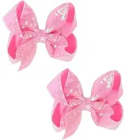 AMYDECOR 6 Inch Pink Sparkly Glitter Sequin Hair Bows for Girls Toddlers Kids Children Teenage (2PCS)