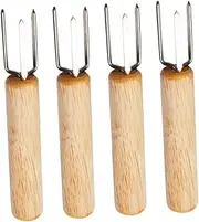 Parliky 4pcs Corn Cuttings Fruit Skewers Fruit Forks Barbecue Tools Corn Skewers Corn Forks Corn on The Cob Easy-to-use Corn Fork Griddle Grilling Basket Portable BBQ Fork Corn Supply Wood