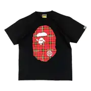 BAPE Logo Check Big Ape Head T-shirt Black Red | A Bathing Ape