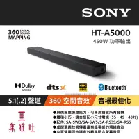 在飛比找新光三越 skm online優惠-SONY HT-A5000 5.1.2 聲道單件式揚聲器