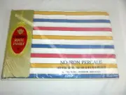 NOS Vtg Cannon Contempo Stripe TWIN Fitted Sheet Red Blue Yellow 50/50 percale