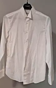 New BRIONI TUXEDO SHIRT Solid White 100% Cotton, Made in Italy