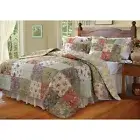 BEAUTIFUL GARDEN FLORAL VINTAGE ANTIQUE ROSE PATCHWORK OVERSIZE QUILT SET KING