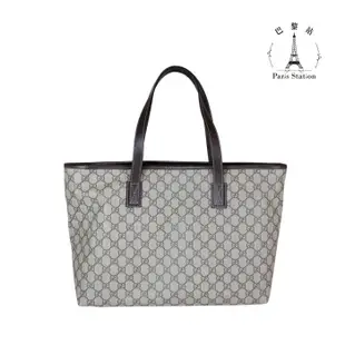 【巴黎站二手名牌專賣店】＊現貨＊GUCCI 真品＊211137經典雙G PVC咖邊拉鍊肩背托特包