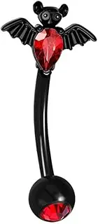 [Niaspi] 16G Black Bat Eyebrow Ring for Women Men Stainless Steel Red CZ Bats Eyebrow Studs Barbell Rook Helix Cartilage Earrings Halloween Body Piercing Jewelry, Stainless Steel, cubic zirconia