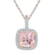 10k Rose Gold Cushion Morganite Diamond Square Pendant 1 Cttw