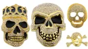 Skull Crossbones Gold Metal Blinged Rhinestones Iced Belt Buckle New Mens Womens